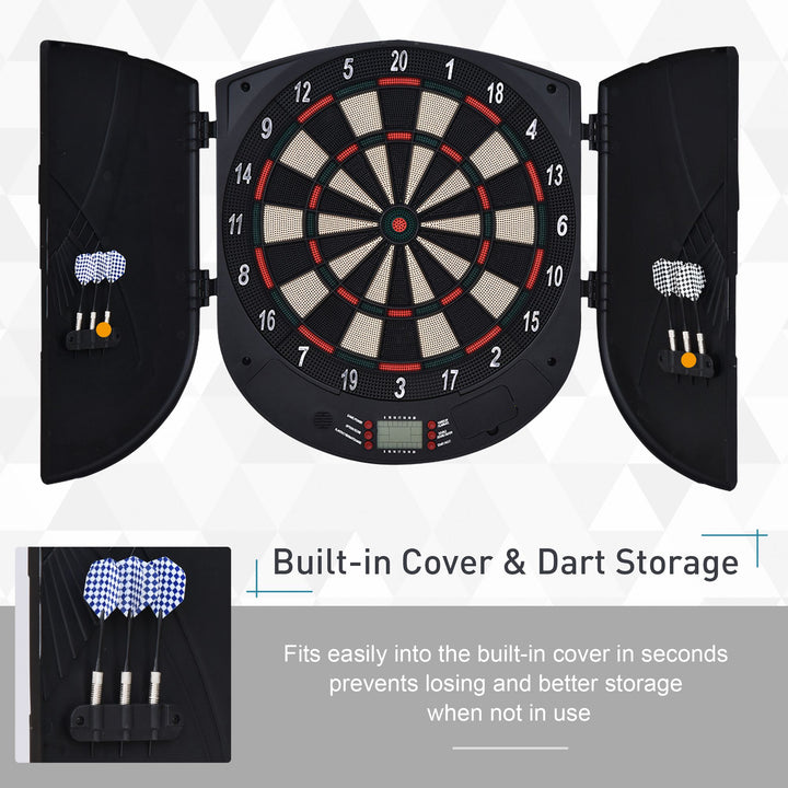 Electronic Dartboard Set 26 Games and 185 Variations with 6 Darts and Cabinet to Stroage Multi-Game Option Ready-to-Play