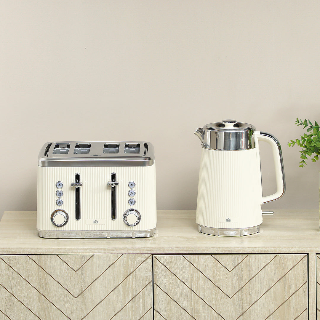 Electric Kettle and Toaster Set, 3000W 1.7L UK Strix Thermostat Rapid Boil Jug Kettle with Limescale Filter, Cool Touch Body, 4 Slice Toaster with 7 Browning Controls, Crumb Tray, Cream