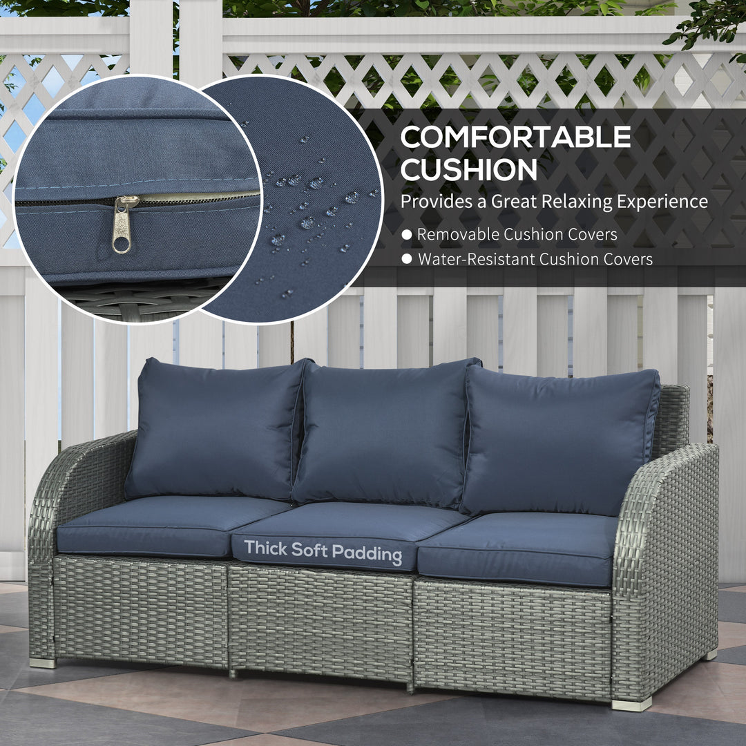 Six-piece Outdoor Rattan Dining Set, Outdoor Sofa Set with Reclining Armchairs and Mental Frame, Blue