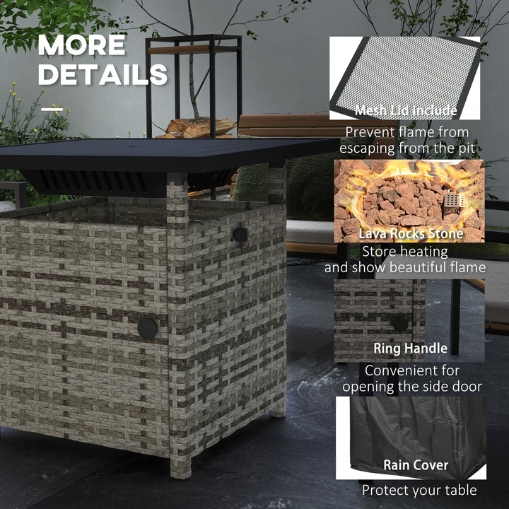 72.5 x 72.5cm 50,000 BTU Fire Pit Table, with Cover - Grey