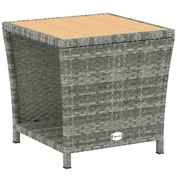 Side Table 2-Tier Outdoor Coffee Table with Storage Shelf PS Wood Slat
