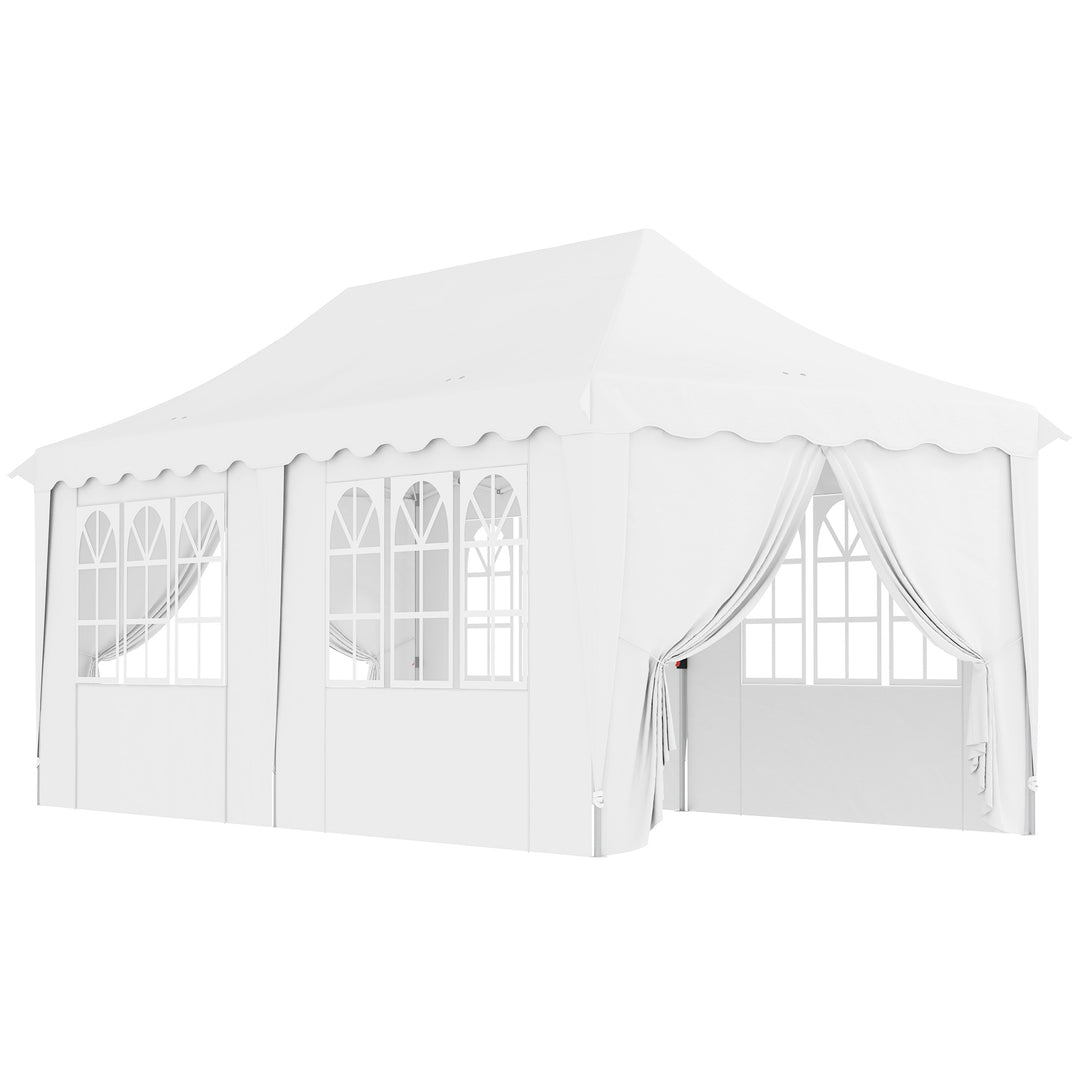 3 x 6m Pop Up Gazebo with Sides, UPF50+ Height Adjustable Marquee Party Tent, Wedding Canopy, Instant Event Shelter with Carry Bag and Sand Bags for Garden, White