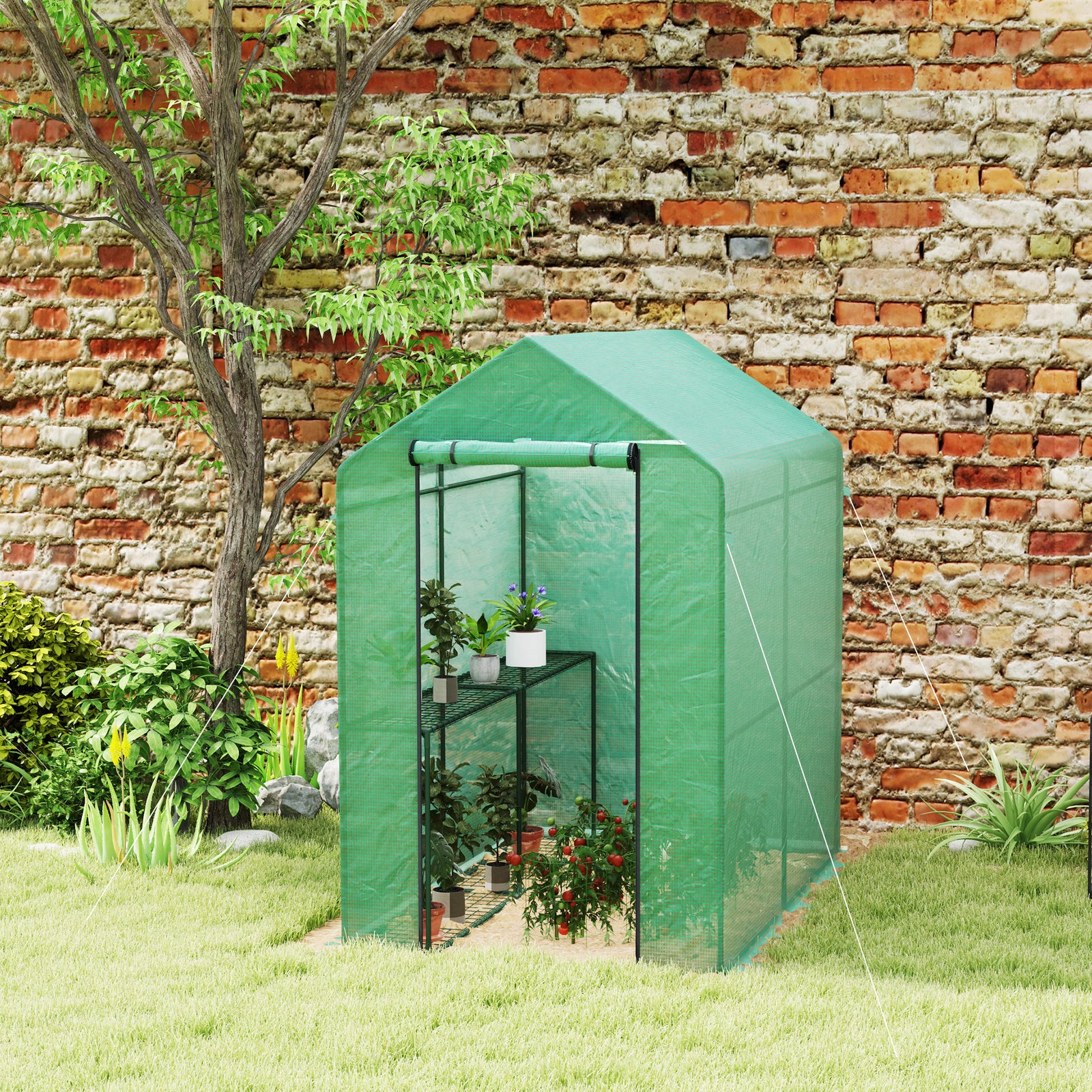120 x 186cm Walk-In Greenhouse, with Shelves - Green