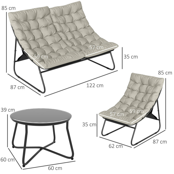 4 Seater Garden Furniture Set, Conversation Set with Loveseat Sofa, Chairs, Glass Coffee Table, Thick Cushions, Steel Outdoor Sofa for Balcony, Poolside, Conservatory, Light Grey