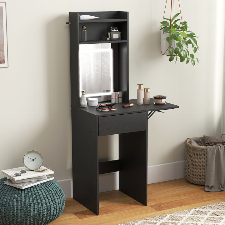 Small Vanity Desk with Mirror and LED Lights, Compact Dressing Table w