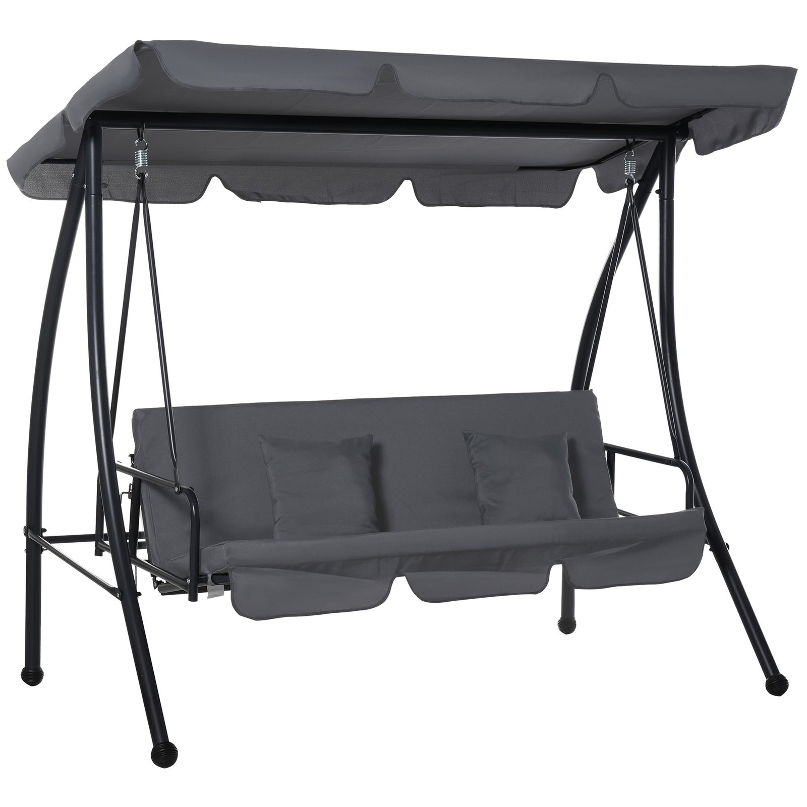 Outdoor 2-in-1 Swing Chair Lounger 3 Seater Garden Swing Seat Bed Convertible Tilt Canopy W/ Cushion, Dark Grey