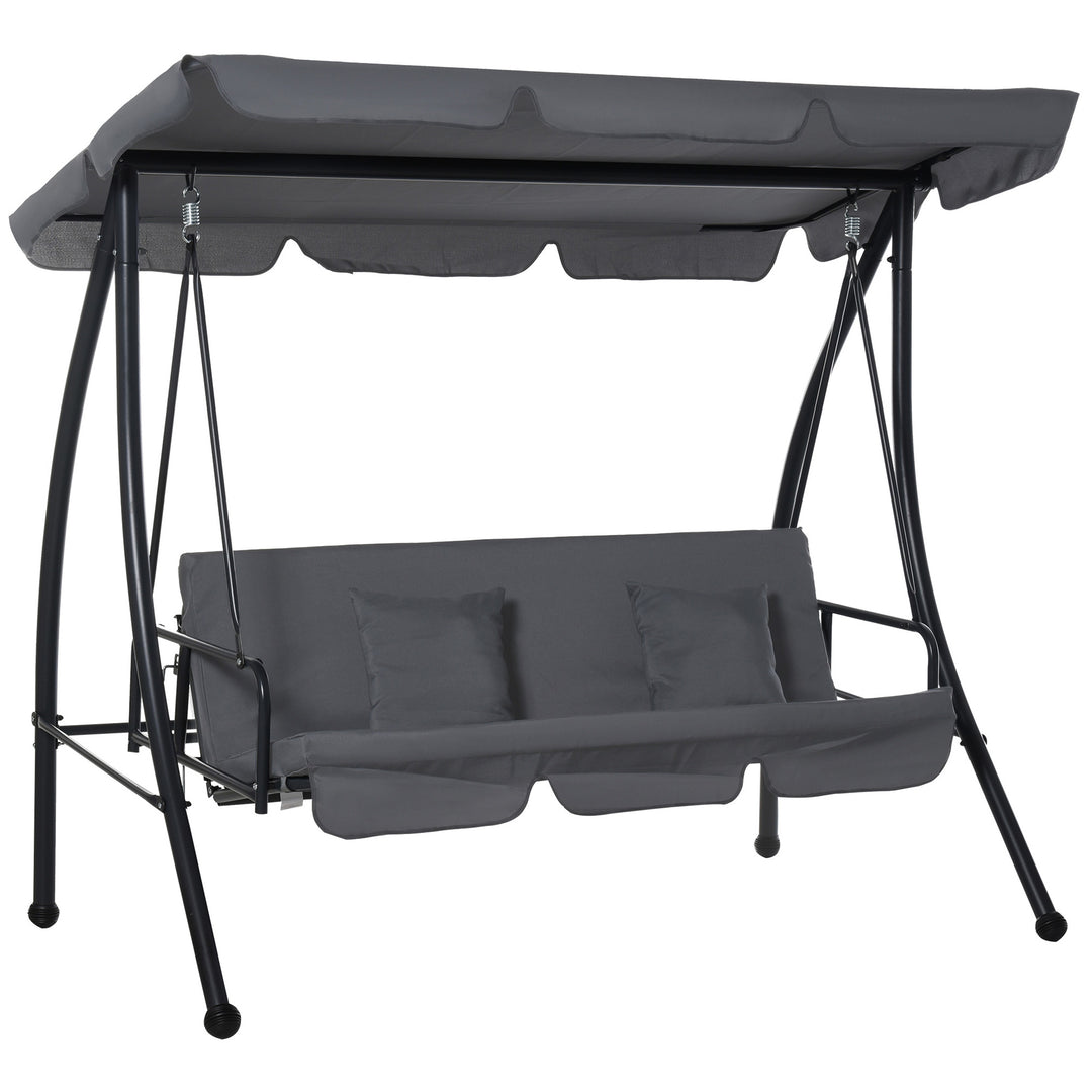 MCL Outdoor 2-in-1 Swing Chair Lounger 3 Seater Garden Swing Seat Bed Convertible Tilt Canopy W/ Cushion, Dark Grey