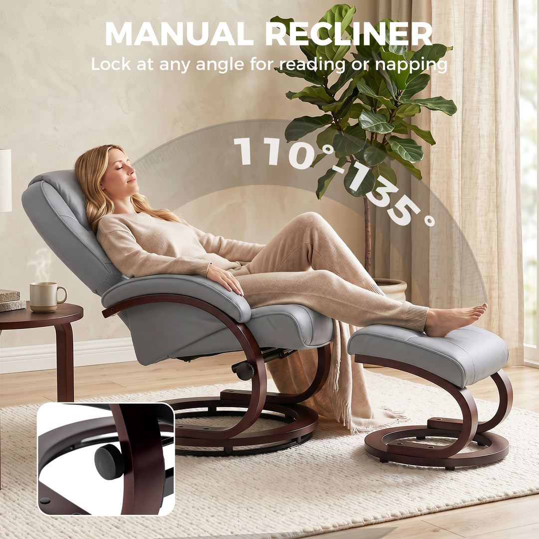 Swivel Recliner Chair with Footstool, PU Leather Recliner Armchair wit