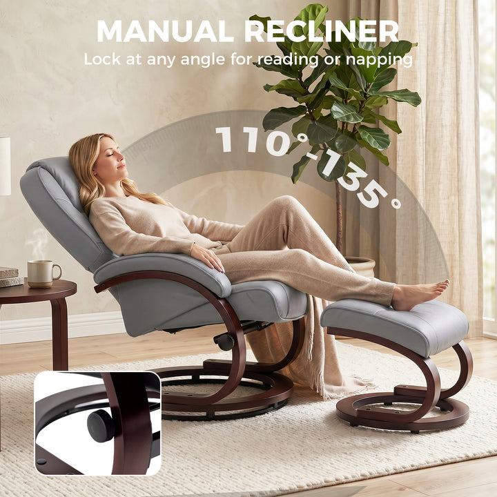 Swivel Recliner Chair with Footstool, PU Leather Recliner Armchair wit