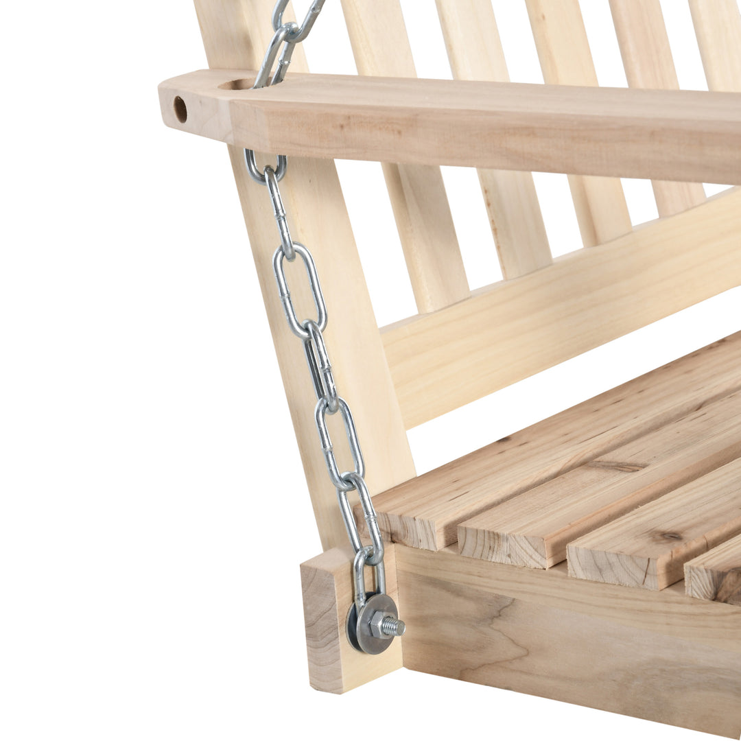 Outdoor Wooden Swing Bench 2-Seater Porch Swing Chair Hanging Hammock Garden Furniture, Natural