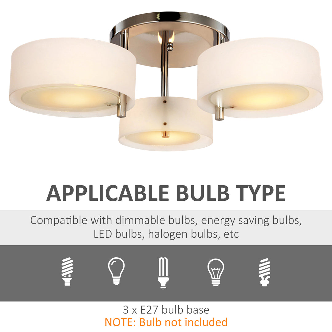 MCL Acrylic Lamp Indoor 3 Light Pendant Chandelier Flush Mount Office Living Room Bedroom w/ Chrome Finish