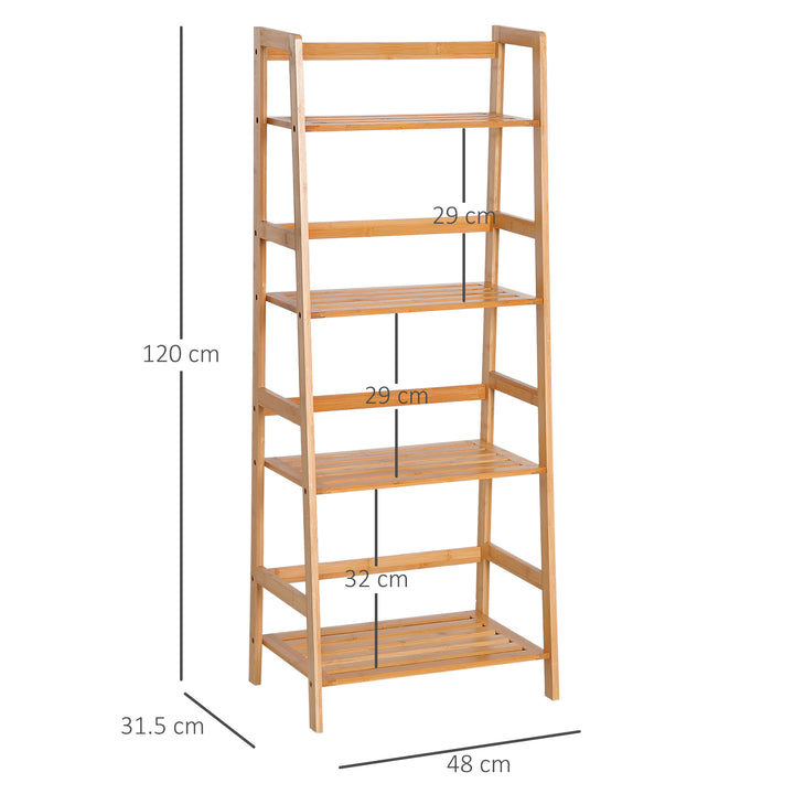 MCL Bamboo Ladder Shelf, 4-Tier Bookshelf, Freestanding Bookcase for Living Room, Study, Bedroom, Home Office, 48 x 31.5 x 120cm, Natural Wood Effect