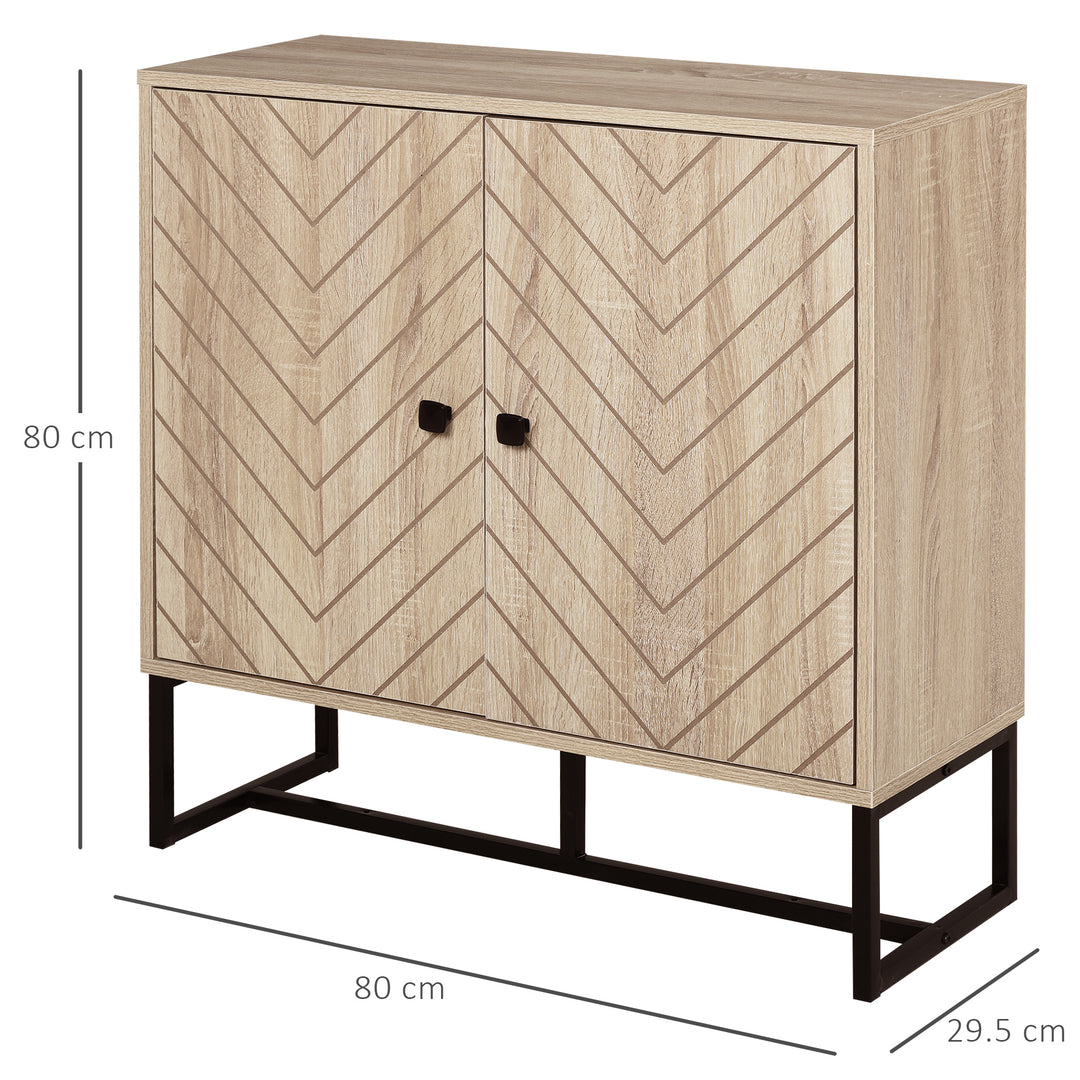 MDF 2-Tier Storage Cabinet Steel Frame Handles Tabletop Unique Home Style Organiser, 80H x 80L x 29.5Wcm-Oak