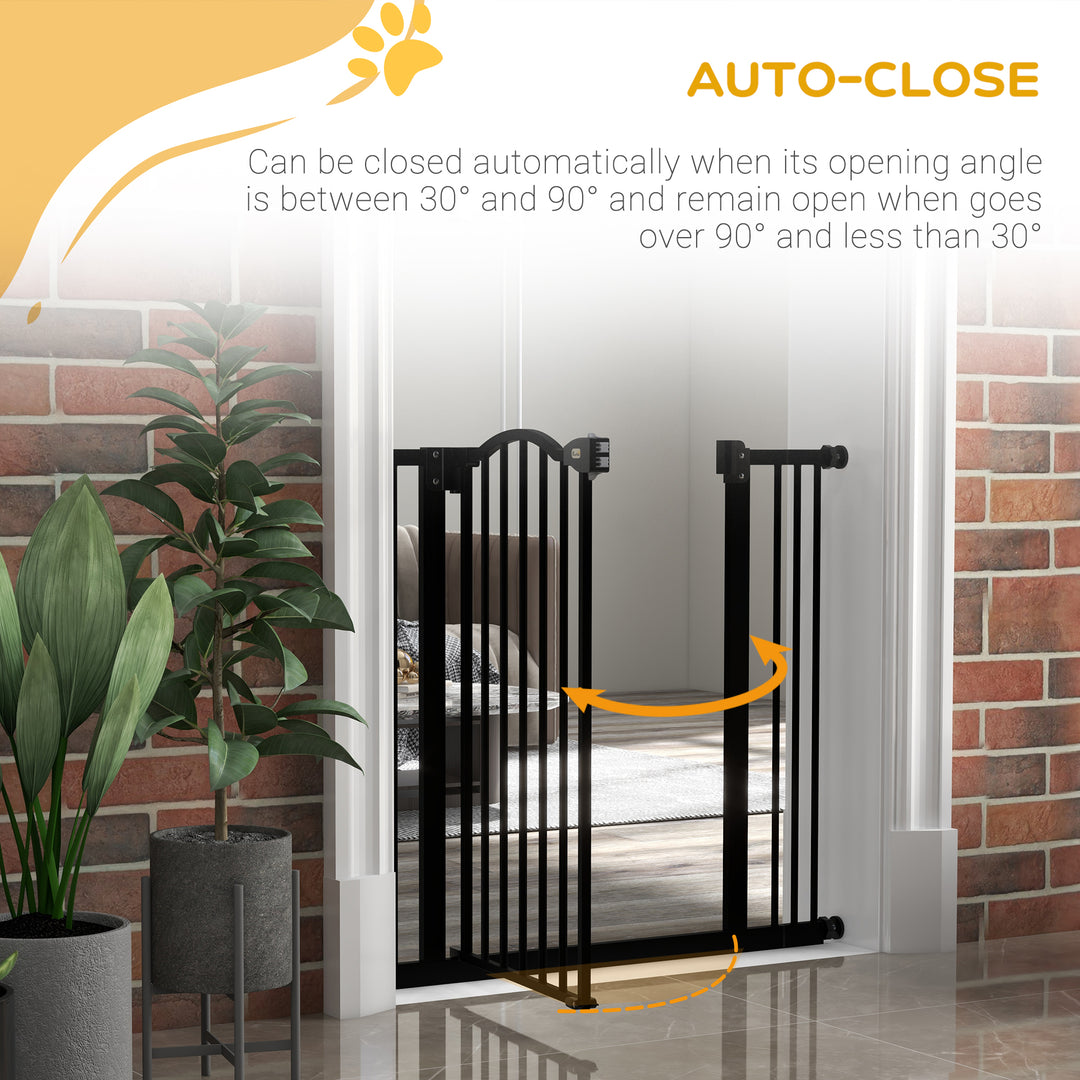 Metal 74-87cm Adjustable Pet Gate Safety Barrier w/ Auto-Close Door Black
