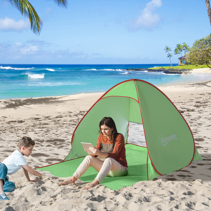 Outsunny Portable Beach Haven: Instant Pop-Up Shelter for 2-3, UV30+ Protection, Lightweight Sunshade for Seaside & Hiking, Verdant Green | Aosom UK