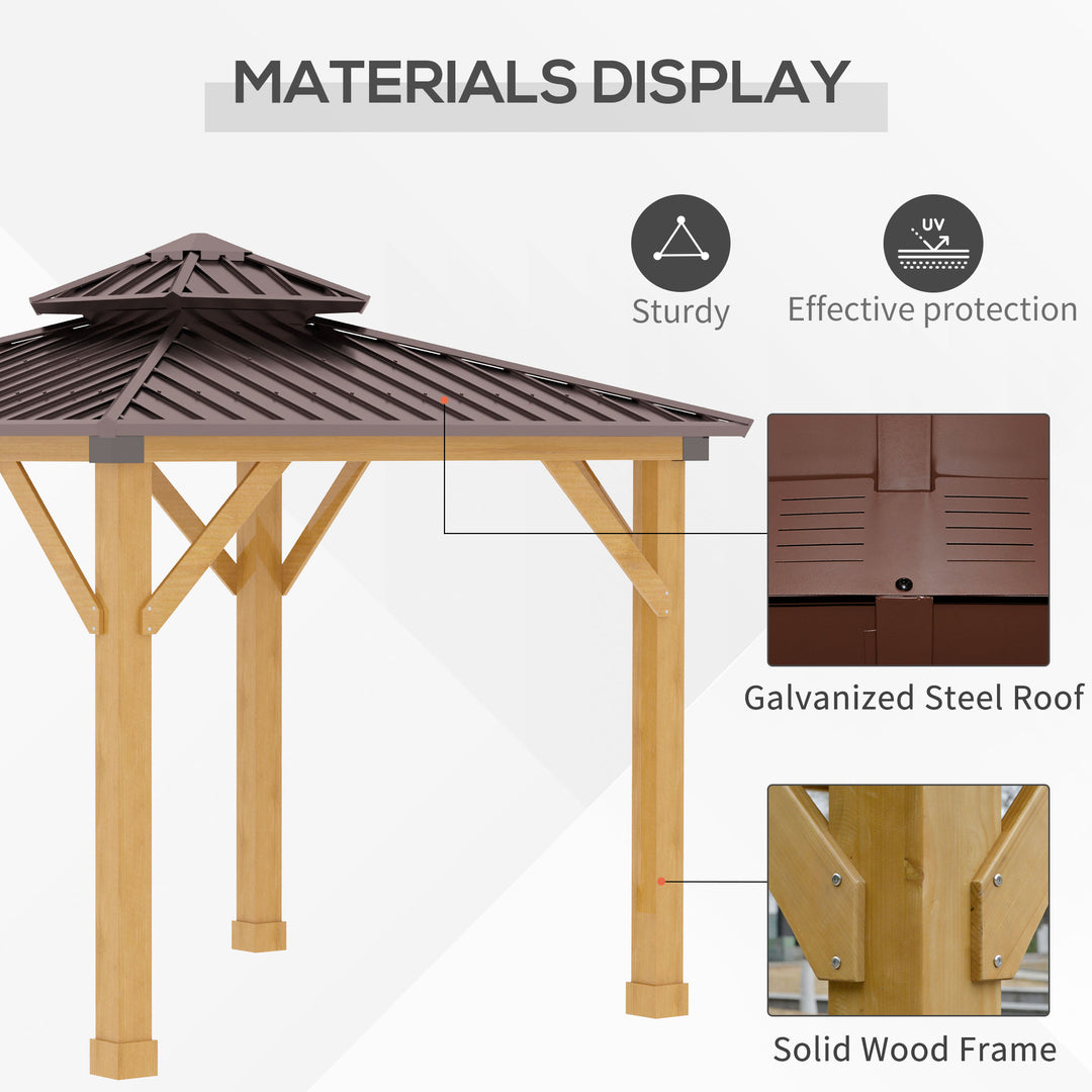 MCL 3x(3)M Outdoor Hardtop Gazebo Canopy with 2-Tier Roof and Solid Wood Frame, Outdoor Patio Shelter for Patio, Garden, Brown