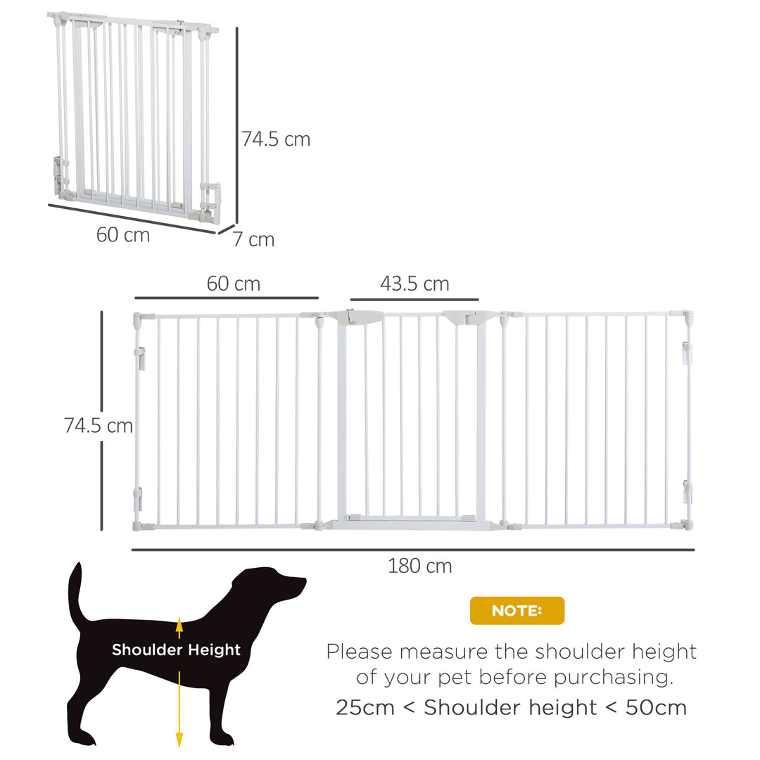 PawHut Pet Safety Gate 3-Panel Playpen Fireplace Christmas Tree Metal Fence Stair Barrier Room Divider w/Walk Through Door, White | Aosom UK