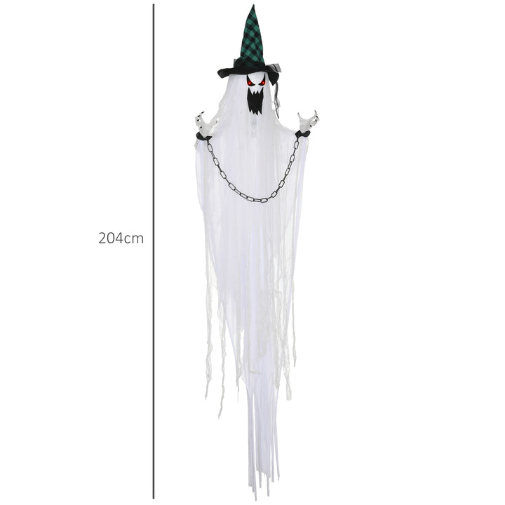 HOMCOM 204cm 80" Hanging Ghost Outdoor Halloween Decoration, Halloween Animatronic with Sound Activated, Light Up Eyes, Sound Effects, Animated Prop for Haunted House | Aosom UK