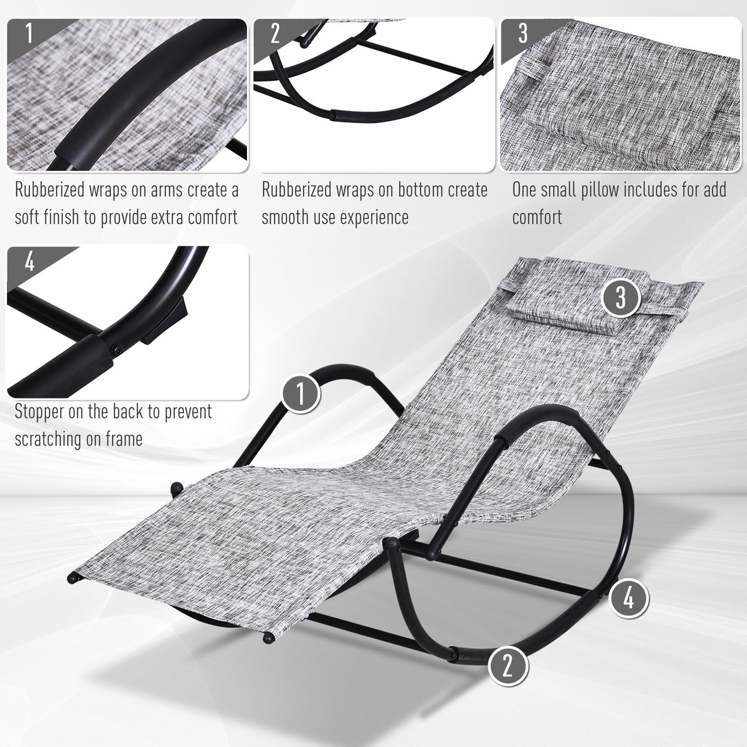 Steel Frame Zero Gravity Rocking Lounge Chair w/ Pillow Grey