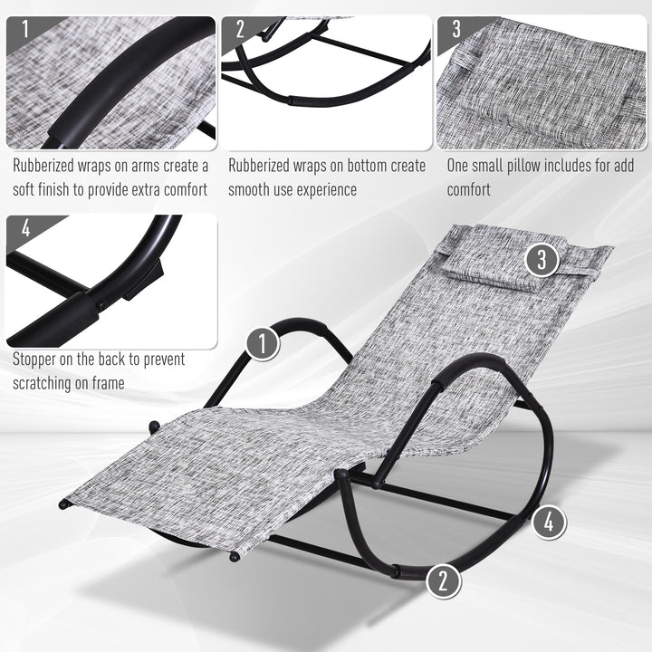 Steel Frame Zero Gravity Rocking Lounge Chair w/ Pillow Grey