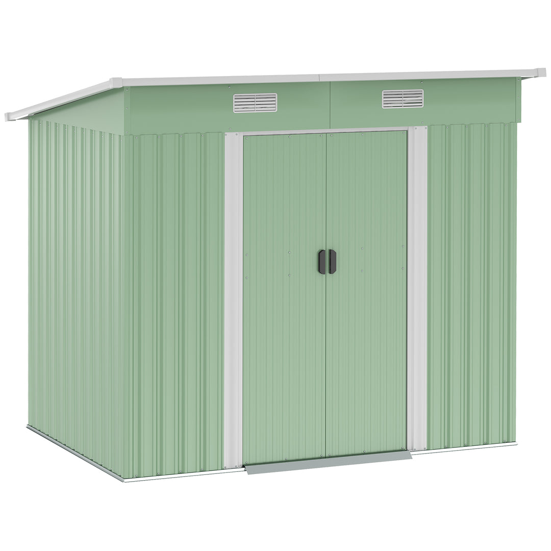 MCL 7 x 4ft Outdoor Garden Metal Storage Shed, Tool Storage Box for Backyard, Patio and Lawn, Light Green