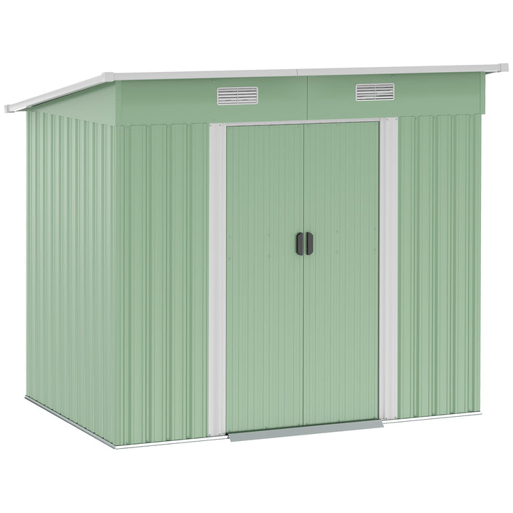 MCL 7 x 4ft Outdoor Garden Metal Storage Shed, Tool Storage Box for Backyard, Patio and Lawn, Light Green