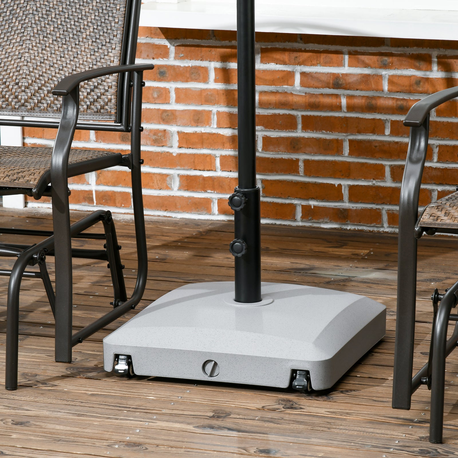 Garden Parasol Base Holder, 24kg Water or 30kg Sand Filled, Outdoor Market Umbrella Stand Weight with Wheels and Brakes, Grey