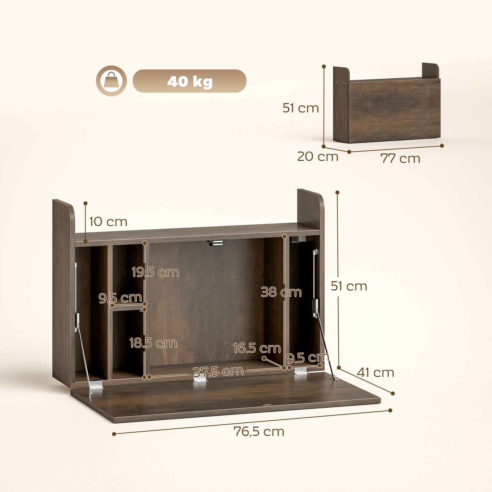 Wall Mounted Desk, Drop Leaf Floating Laptop Desk with Space Saving St