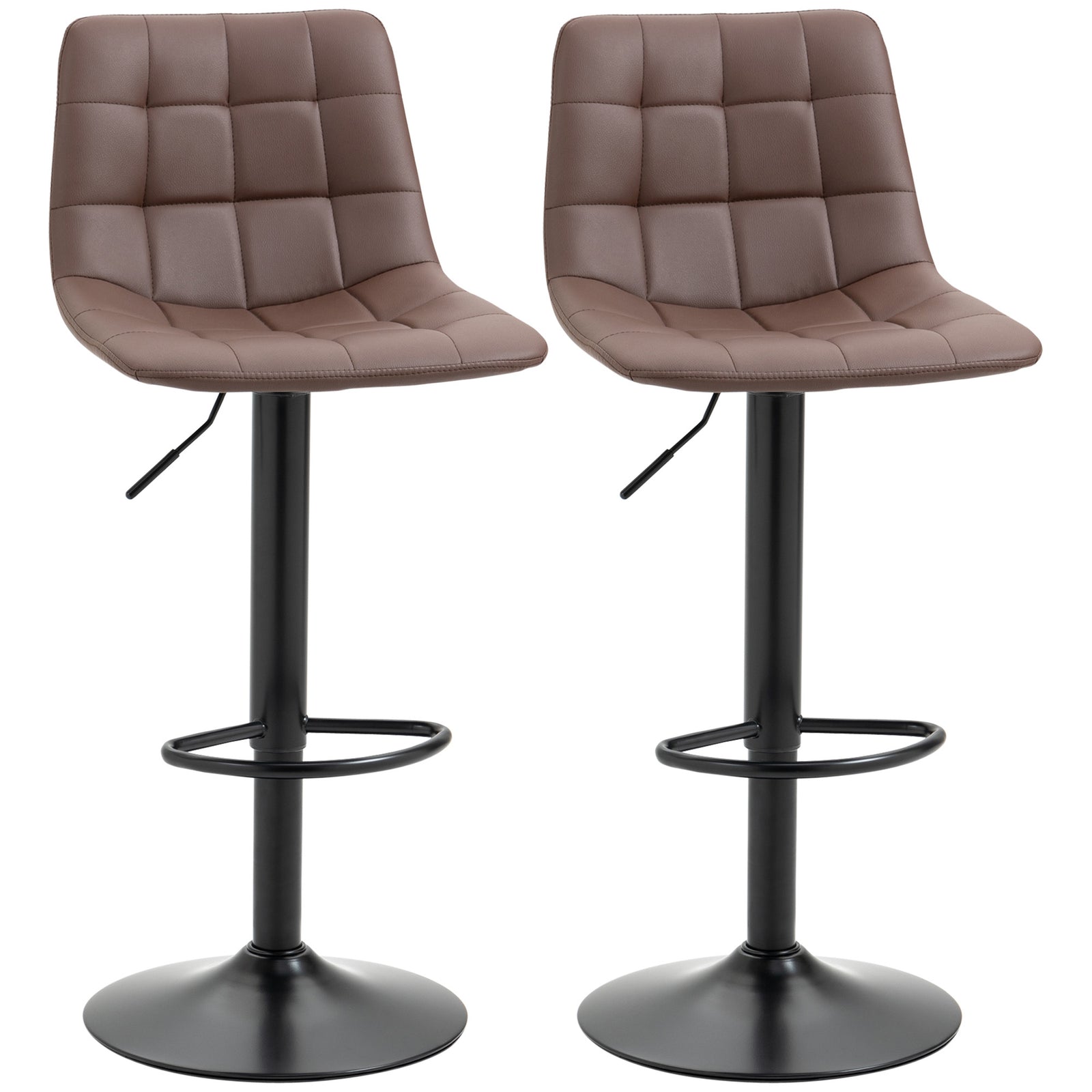 Adjustable Bar Stools Set of 2, Swivel PU Leather Upholstered Barstools with Tufted Seat and Back, Breakfast Bar Chairs for Kitchen Counter, Brown