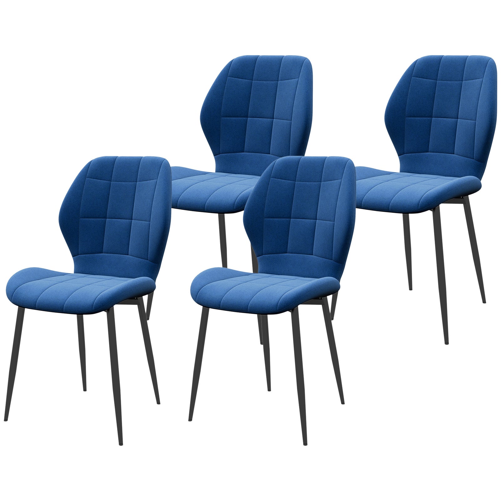 Set of Four Velvet Relaxed Tub Dining Chairs - Dark Blue
