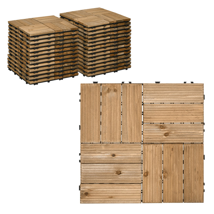 27 Pcs Wooden Interlocking Decking Tiles, Outdoor Flooring Tiles for Patio, Balcony, Terrace, Hot Tub, 30 x 30 cm per Piece, 2.5㎡ per Pack, Brown
