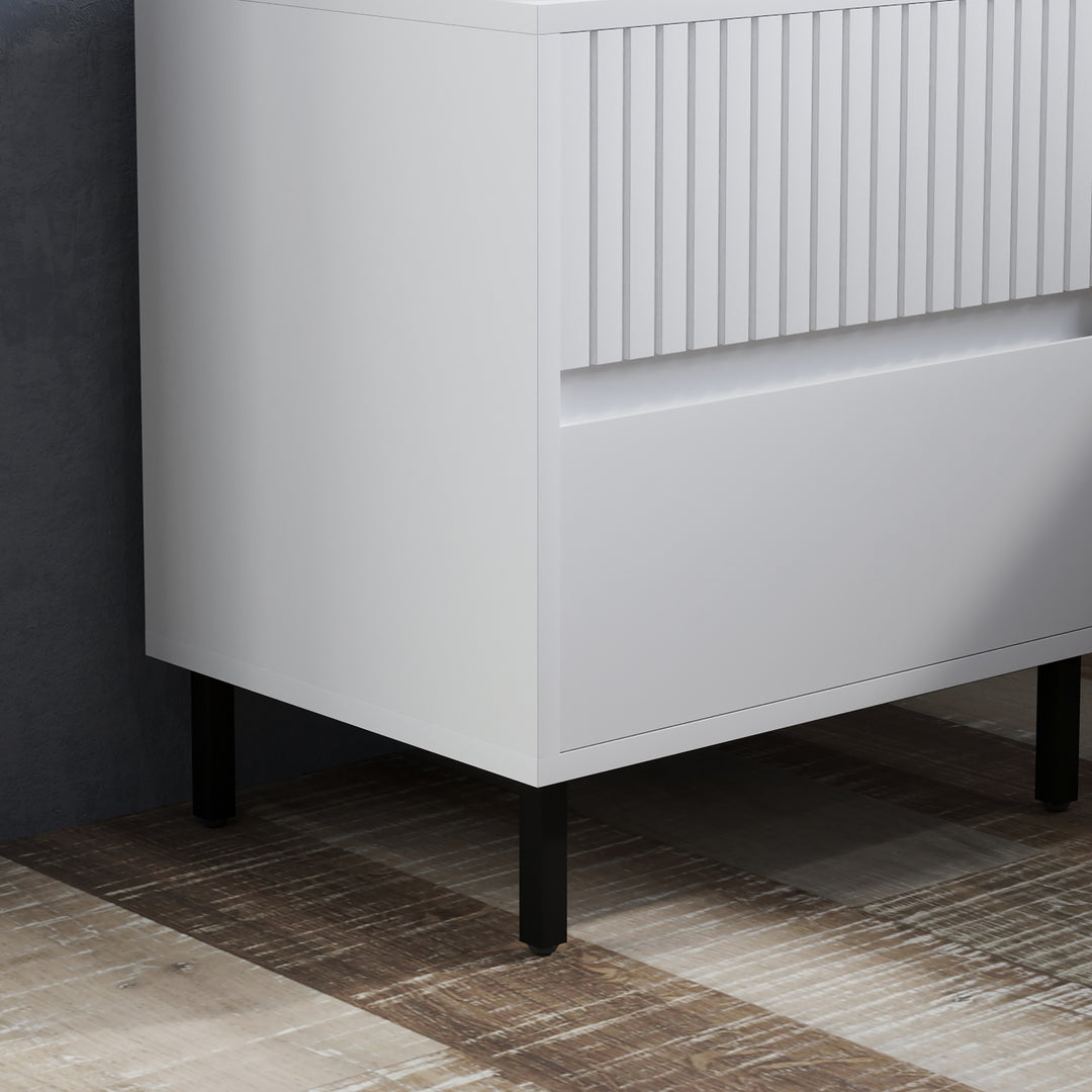 Simple Line Indented Two-Drawer Bedside Table Set of 2 - White