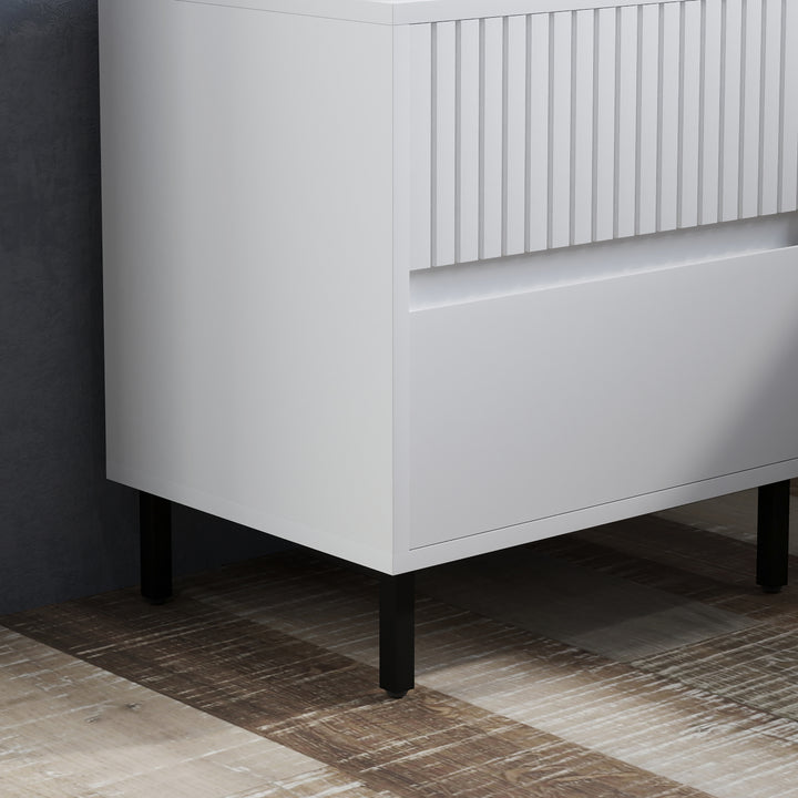 Simple Line Indented Two-Drawer Bedside Table Set of 2 - White