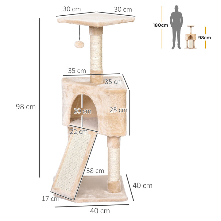 Corner Cat Tree for Indoor Cats, Kitten Tower with Scratching Post House Ladder Toy - Beige