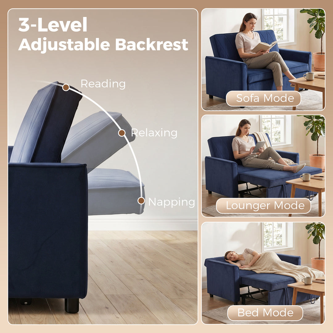 2 Seater Sofa Bed, 3-in-1 Convertible Pull Out Sleeper Sofa with Click