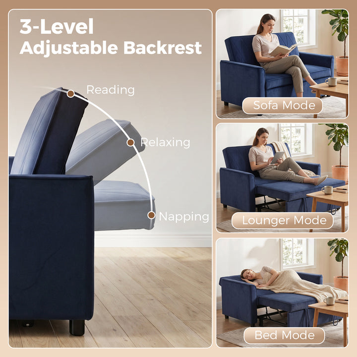 2 Seater Sofa Bed, 3-in-1 Convertible Pull Out Sleeper Sofa with Click
