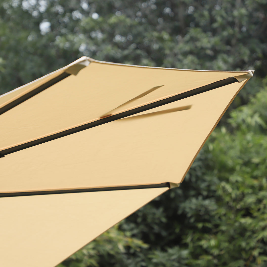 MCL Round Umbrella Parasol W/ Tilt 360° Rotation and Hand Crank Cross Base-Beige