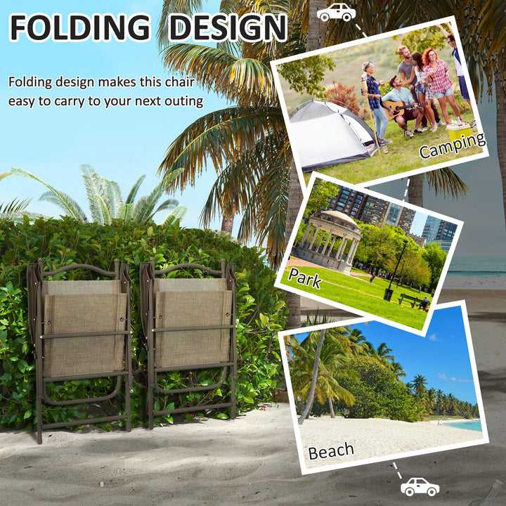 Set of Two Folding Garden Chairs, with Fabric Mesh Seats - Mixed Brown