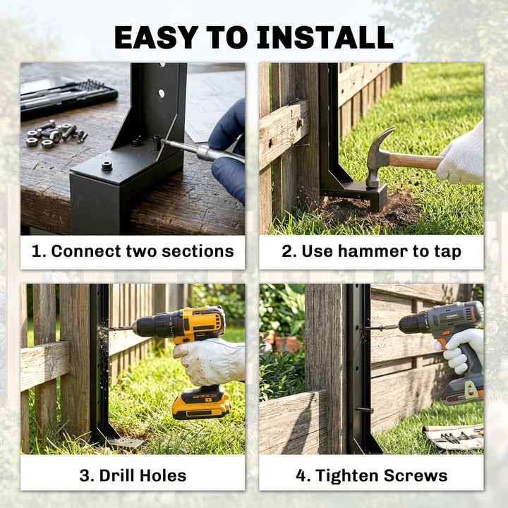 2 Pack Fence Post Repair Kit, 81 cm Metal Fence Post Support with Dril