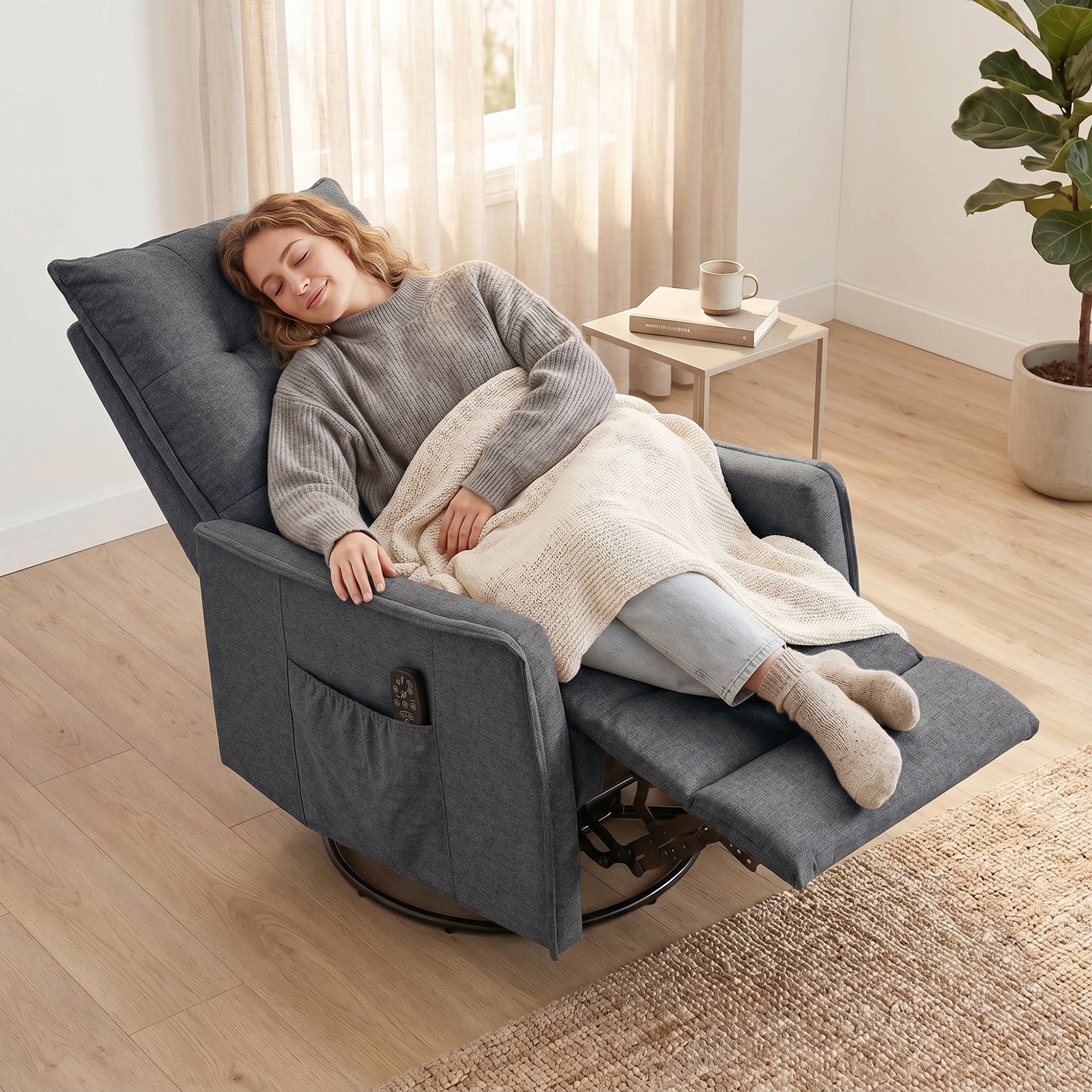 Recliner Armchair, Chenille Recliner Chair with Massage and Heat, 360°