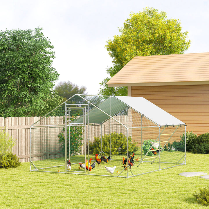 Walk in Chicken Run w/ Cover, Feeding Door, Hanging Feeder, Perch, for 12-18 Poultry