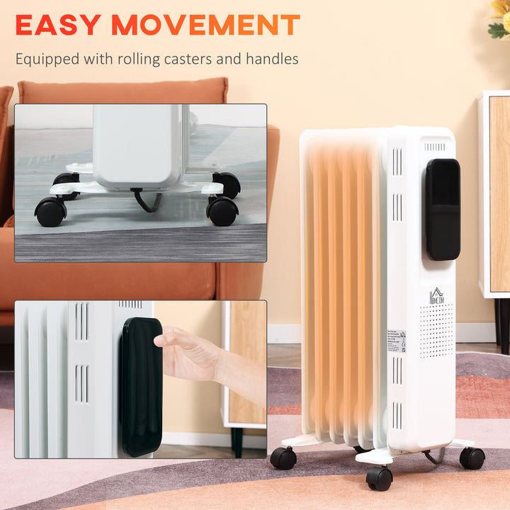 MCL 1500W Oil Filled Radiator, 7 Fin Portable Electric Heater with LED Display, 24H Timer, 3 Heat Settings, Adjustable Thermostat, Safety Cut off, Remote Control, White