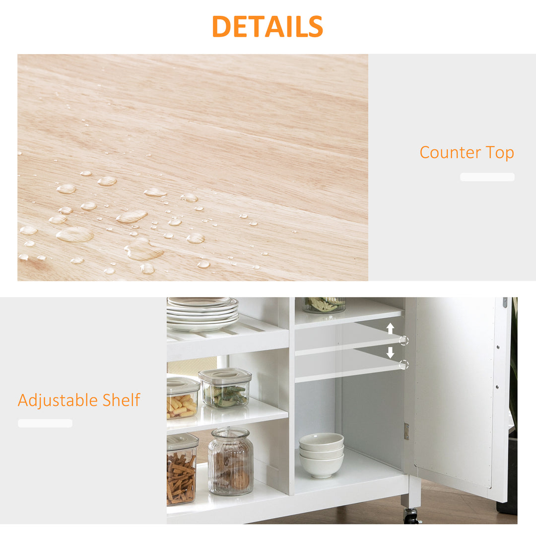 Kitchen Trolley, Kitchen Island on Wheels with Embossed Door Panel, Utility Kitchen Cart with 3 Storage Shelves, White