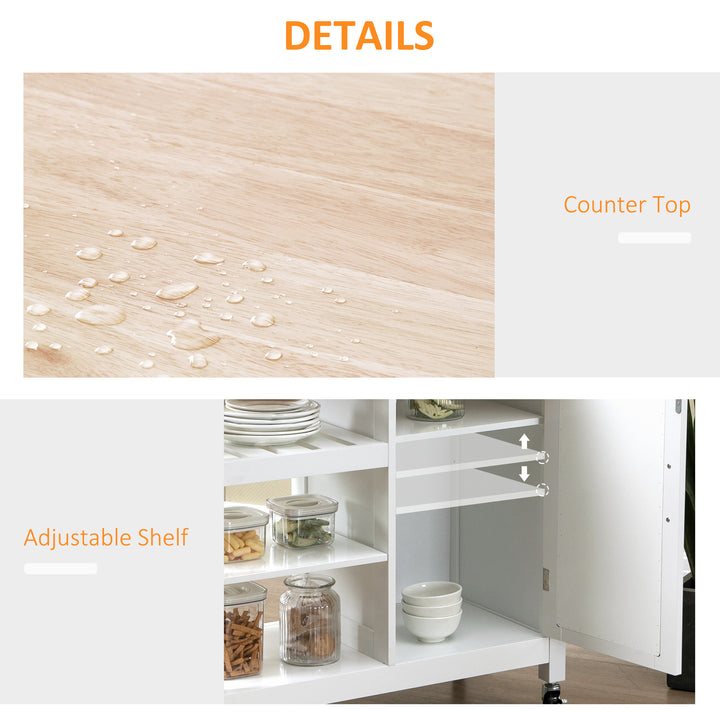 Kitchen Trolley, Kitchen Island on Wheels with Embossed Door Panel, Utility Kitchen Cart with 3 Storage Shelves, White