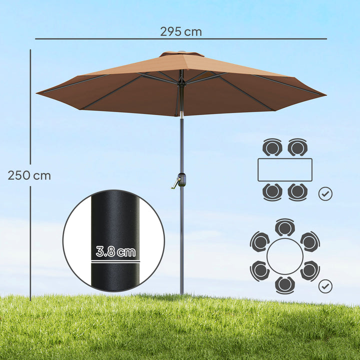 MCL 3(m) Tilting Parasol Garden Umbrellas, Outdoor Sun Shade with 8 Ribs, Tilt and Crank Handle for Balcony, Bench, Garden, Coffee
