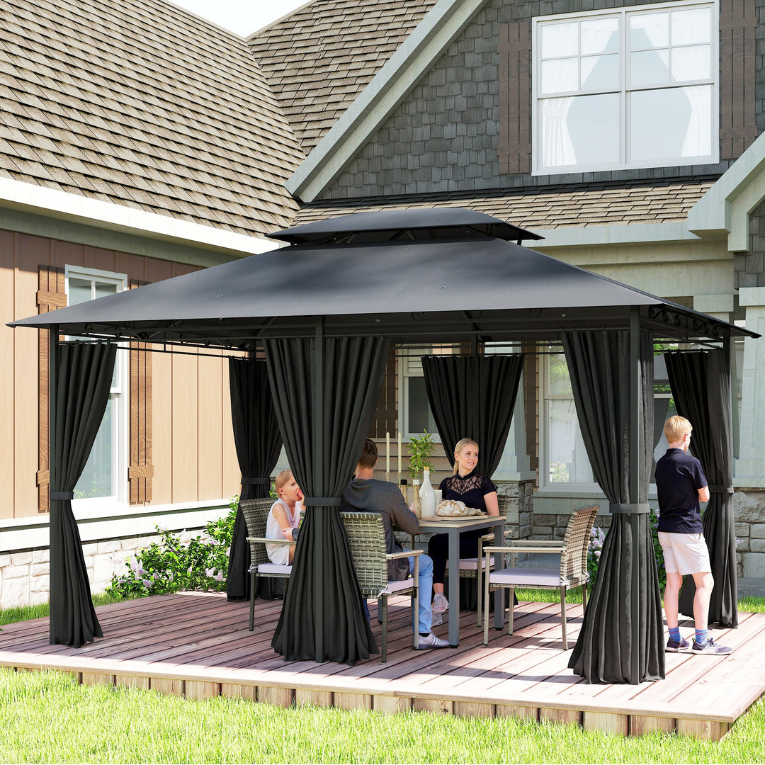 3 x 4m Steel Gazebo, with Curtains - Black