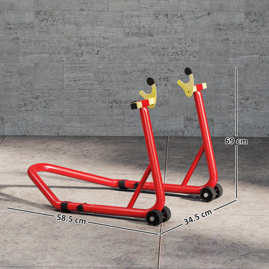 Motorcycle Rear Wheel Stand, 544 kg Capacity Heavy Duty Steel Motorbike Motorcycle Paddock Stand Lift with Adjustable U + L Forks, Wheels, Non-Slip Pads for Workshop Garage Repair, Red
