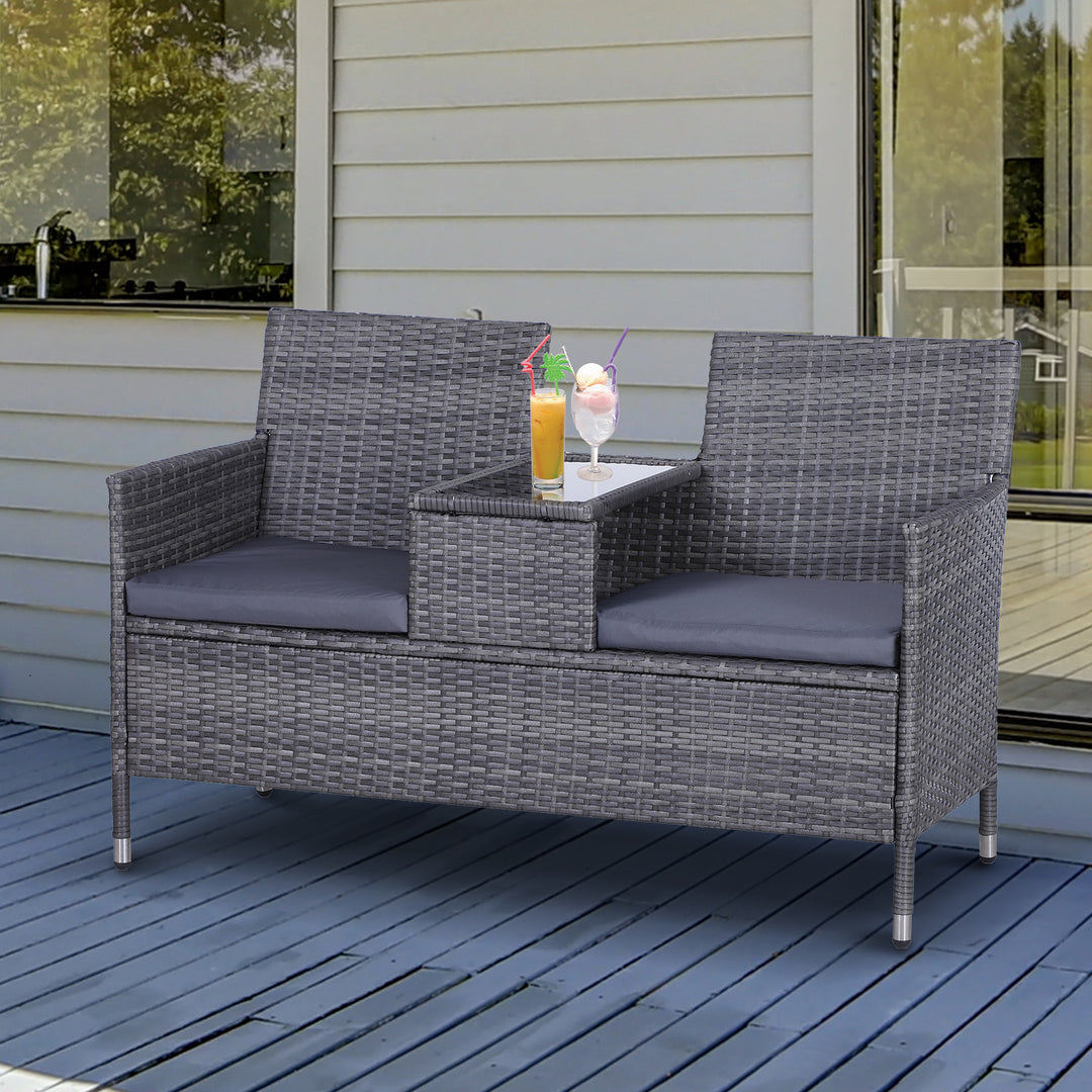 MCL 2-Seater PE Rattan Outdoor Garden Bench w/ Centre Table Grey