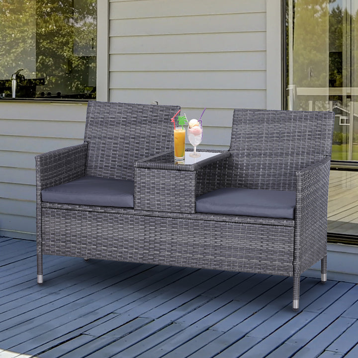 MCL 2-Seater PE Rattan Outdoor Garden Bench w/ Centre Table Grey