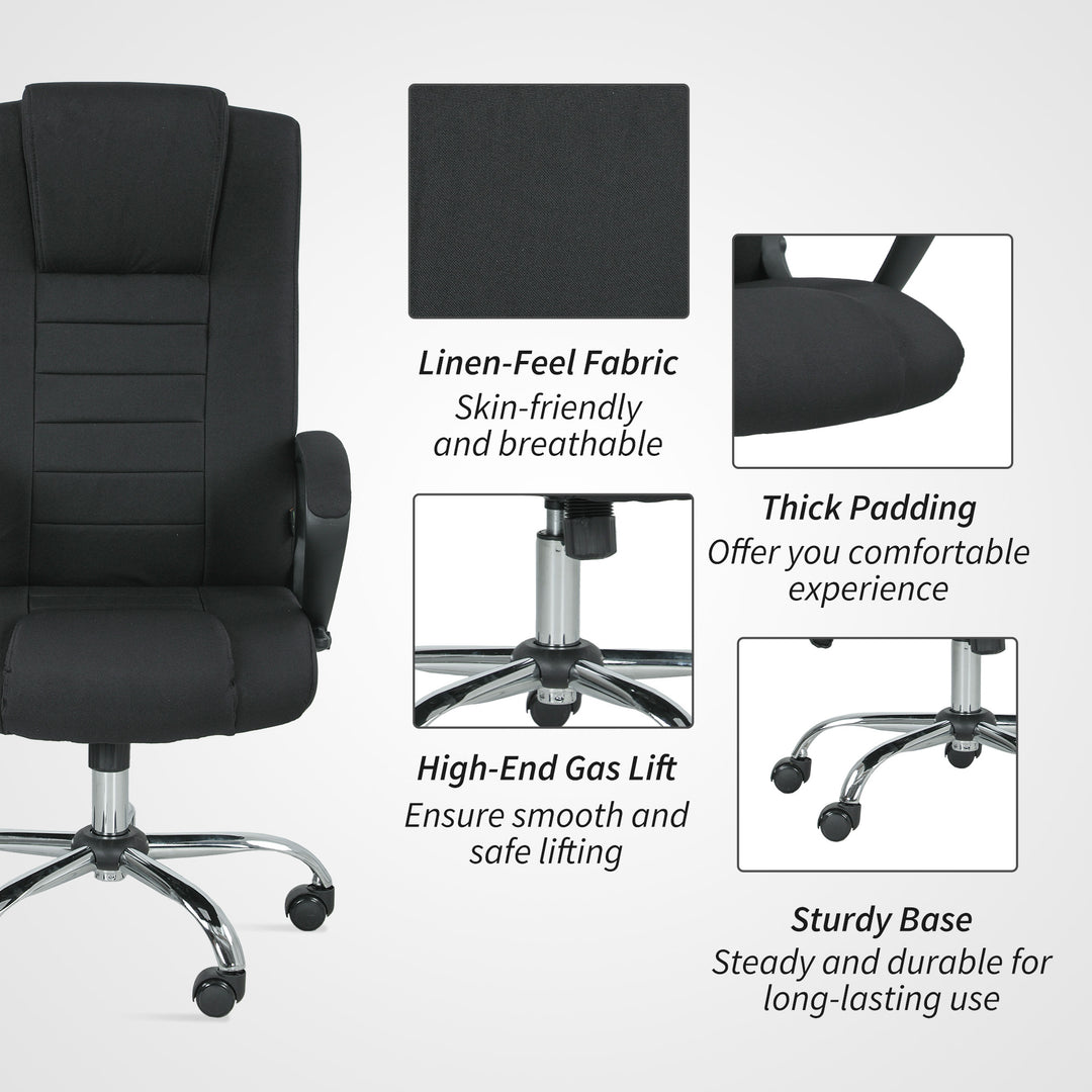 Linen-Look Swivel Office Chair - Black